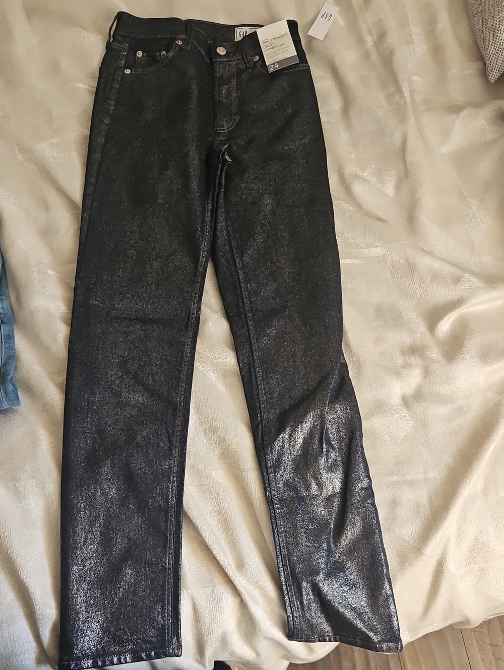 GAP Metallic Black High-Rise Straight Jeans